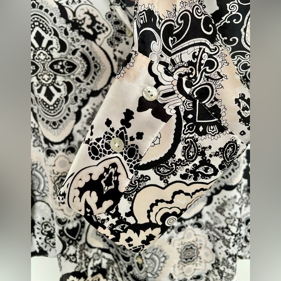 NWOT Zara buttoned down long sleeve loose shirt with cream black baroque print - Picture 4 of 7
